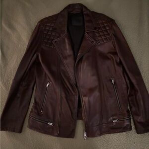 All Saints Brown Leather Jacket Large